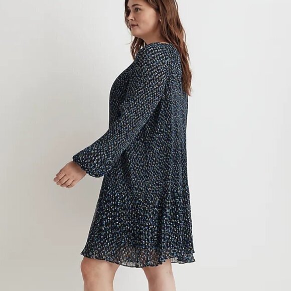 Madewell Crinkle Georgette Flared Hem Mini Dress Floral Blue Plus Size 1X NWT - Picture 4 of 13